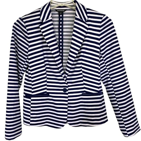 George Navy & White Striped Blazer Jacket Size 8 Nautical Office Core Academia - Picture 1 of 11